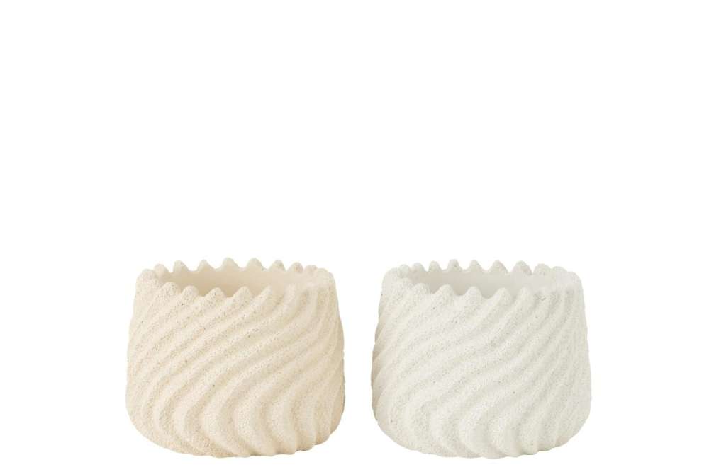 FLOWERPOT MARIS CEMENT WHITE/CREAM MEDIUM ASSORTMENT OF 2
