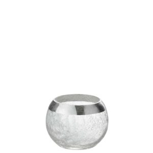 CANDLEHOLDER BALL CRACKLE GLASS TRANSPARENT/SILVER SMALL