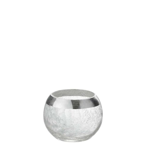 CANDLEHOLDER BALL CRACKLE GLASS TRANSPARENT/SILVER SMALL