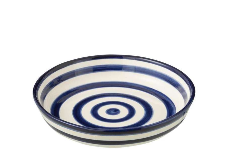 BOWL GRANADA STRIPES LOW CERAMIC WHITE/COBALTO BLUE LARGE