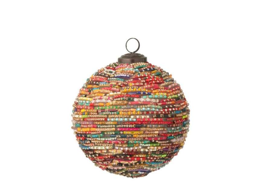 CHRISTMAS BAUBLE BEADS GLASS PINK/GOLD COLORED MEDIUM