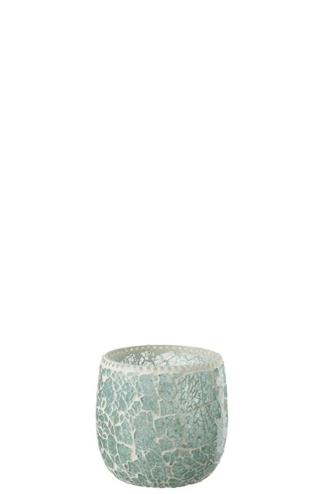 TEALIGHT HOLDER MOSAIC GLASS GREEN/WHITE SMALL