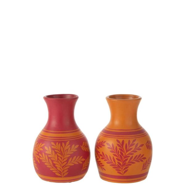 VASE BRANCHES+LINES TERRACOTTA ORANGE/PINK ASSORTMENT OF 2