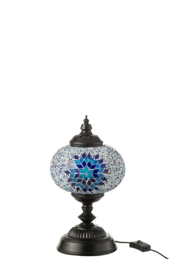 TABLE LAMP MOSAIC GLASS/METAL BLUE