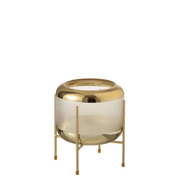 VASE ROUND PATTERN +BASE GLASS TRANSPARENT/GOLD
