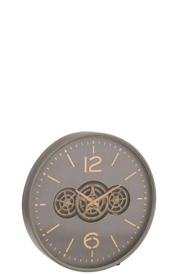 CLOCK HOLLOW GEARS  MDF GREY/GOLD LARGE