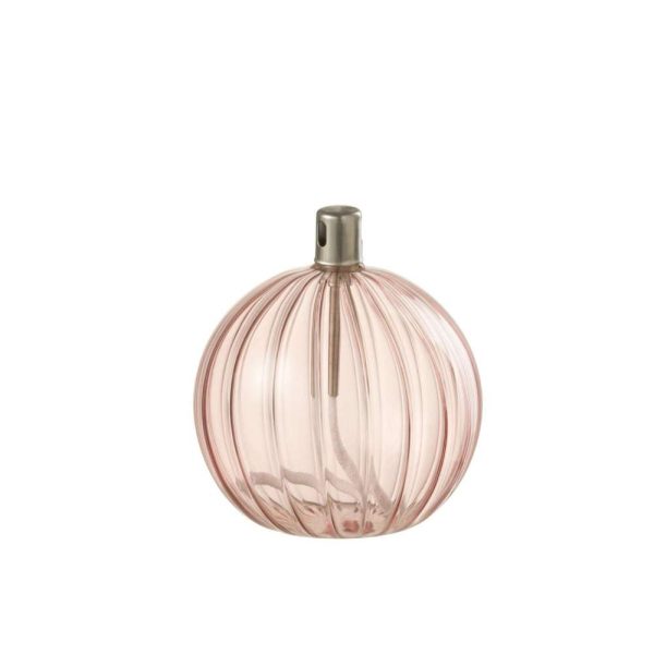 OIL LAMP RIBBED GLASS ROSE SMALL