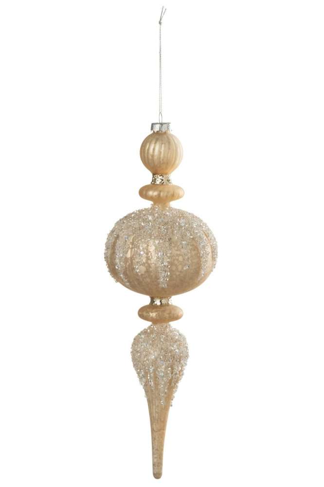 CHRISTMAS BAUBLE DROP GLITTERS GLASS GOLD COLORED