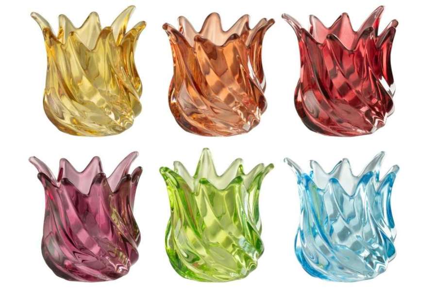 TEALIGHT HOLDER POPA GLASS MIX ASSORTMENT OF 6