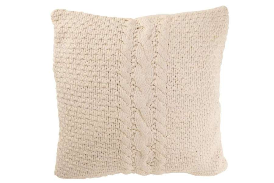 CUSHION KNITTED+BRAID COTTON WHITE