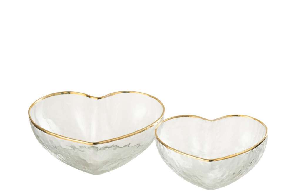 SET OF TWO APERO DISHES HEART GLASS GOLD/TRANSPARENT