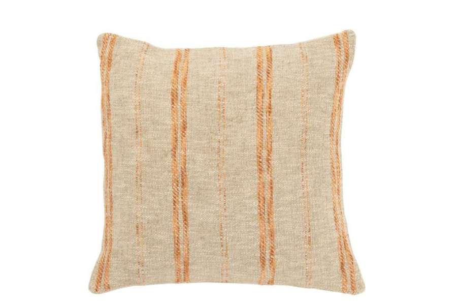 CUSHION SQUARE STRIPES LINEN/COTTON BEIGE/RUST