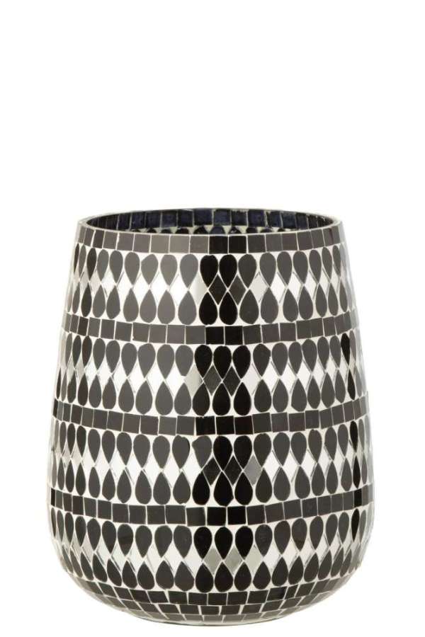 TEALIGHT HOLDER MOSAIC GLASS BLACK/SILVER COLORED LARGE