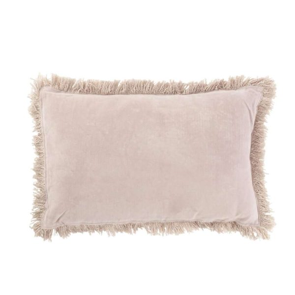 CUSHION FRINGE COTTON VELVET OLD PINK