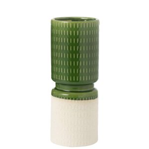 VASE REYA ROUND PORCELAIN WHITE/GREEN LARGE