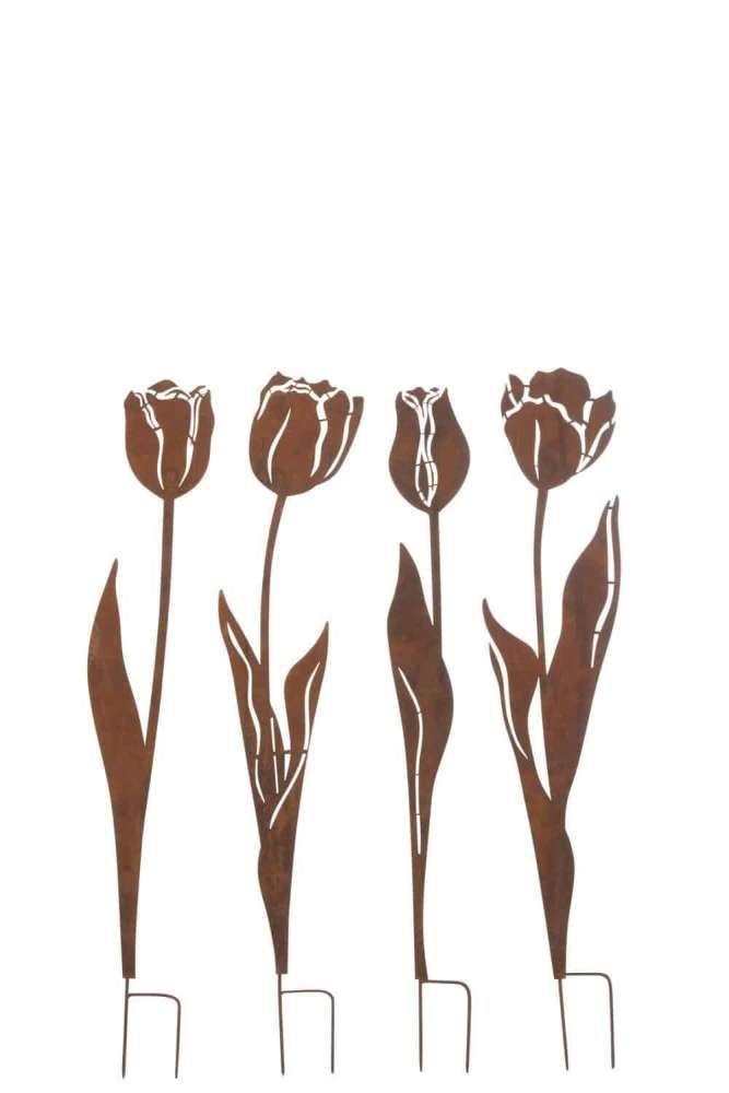 DECORATION GARDEN FLOWERS IRON RUST SMALL ASSORTMENT OF 4