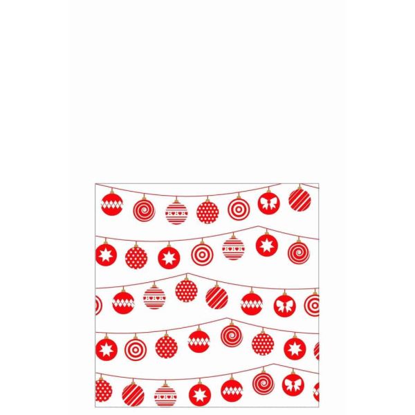 PACK 20 NAPKINS CHRISTMAS BAUBLES PAPER WHITE/GREEN LARGE