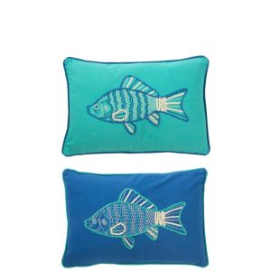 CUSHION RECTANGLE FISH COTTON BLUE/AZURE ASSORTMENT OF 2