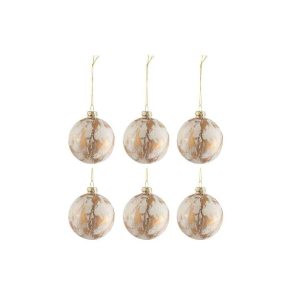BOX OF 6 CHRISTMAS BAUBLES MARBLE LOOK GLASS WHITE/GOLD SMALL