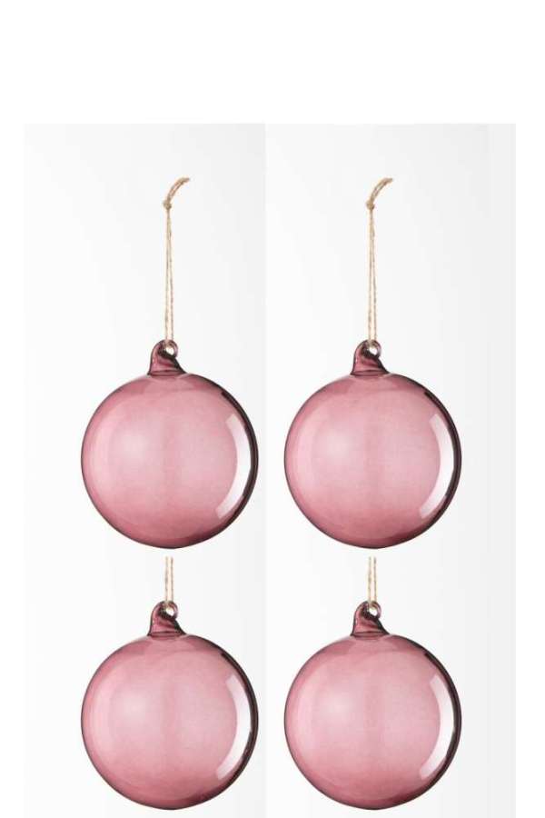 BOX OF 4 CHRISTMAS BAUBLE GLASS LIGHT MAUVE SMALL