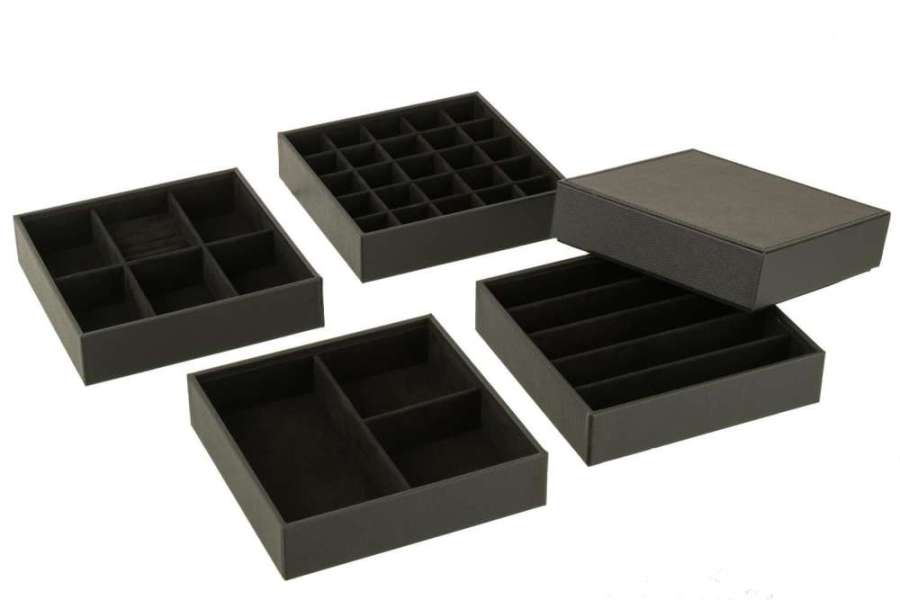 JEWELRY BOX 4 PARTS FAKE LEATHER BLACK