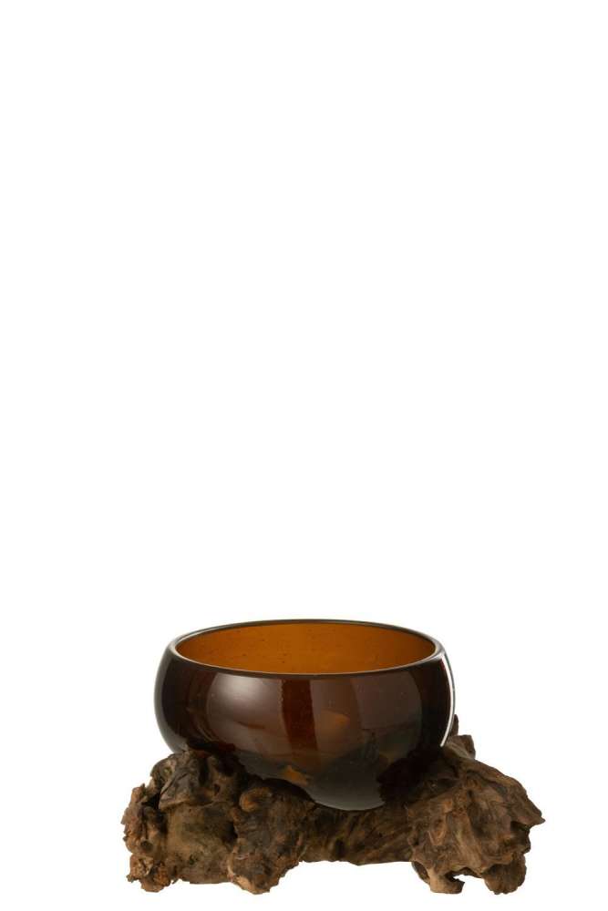 VASE ON FOOT GAMAL WOOD/RECYCLED GLASS NATURAL/BROWN SMALL