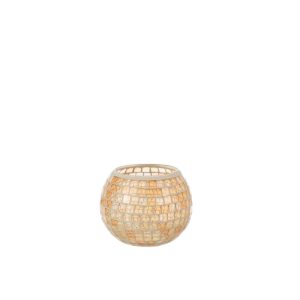 TEALIGHT HOLDER MOSAIC ROUND GLASS ORANGE LARGE