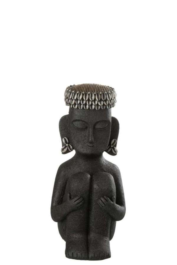 STATUE SITTING ETHNIC STONE/RESIN BLACK SMALL