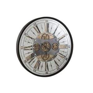 CLOCK ROUND ROMAN NUMERALS MECHANISM MIRROR ANTIQUE BLACK