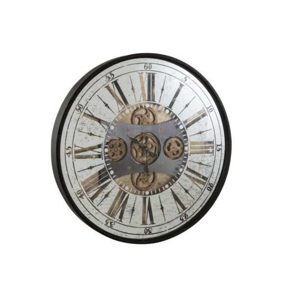 CLOCK ROUND ROMAN NUMERALS MECHANISM MIRROR ANTIQUE BLACK