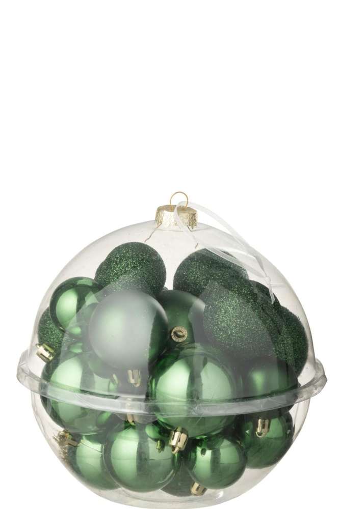 BOX OF 24 CHRISTMAS BAUBLE PLASTIC EMERALD GREEN