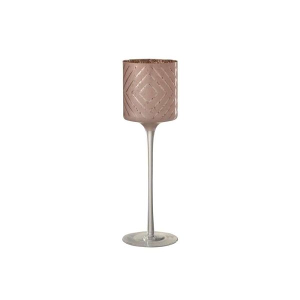 TEALIGHT HOLDER ON FOOT ZIGZAG GLASS SALMON LARGE