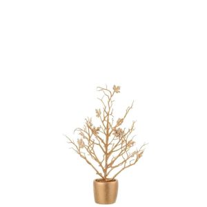 TREE BARE+LEAVES IN POT GLITTER PLASTIC GOLD SMALL