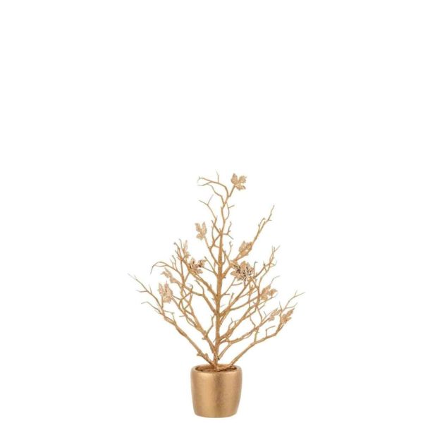 TREE BARE+LEAVES IN POT GLITTER PLASTIC GOLD SMALL