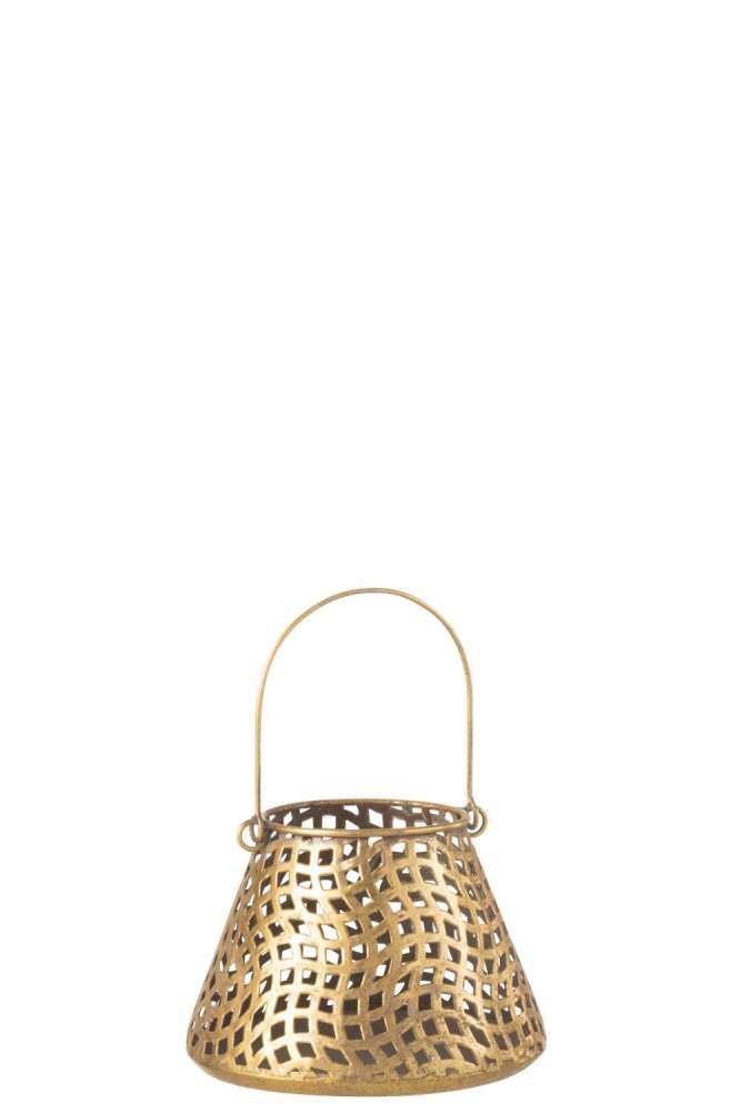 TEALIGHT HOLDER ROUND EASTERN METAL/GLASS GOLD