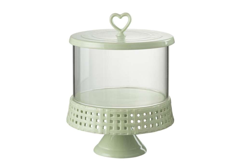 CAKE PLATE UNDER GLASS CERAMIC GREEN LARGE
