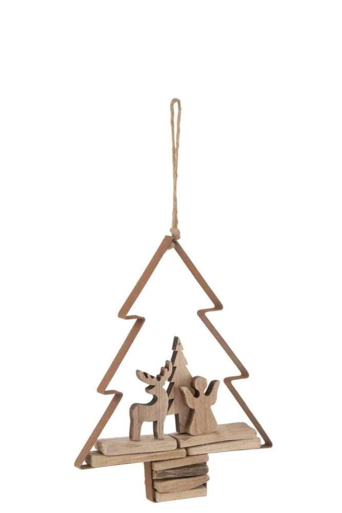 HANGER CHRISTMAS TREE+FIGURES WOOD/METAL BROWN