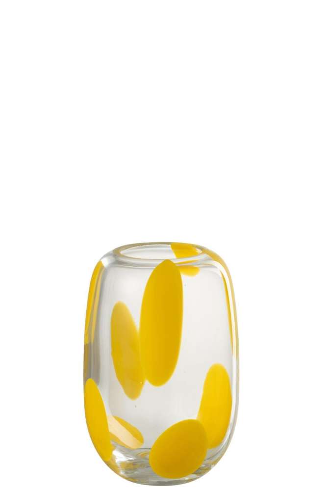 VASE POP ART SPOTS GLASS YELLOW SMALL