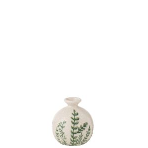 VASE FERNY BUD STONEWARE GREEN/WHITE