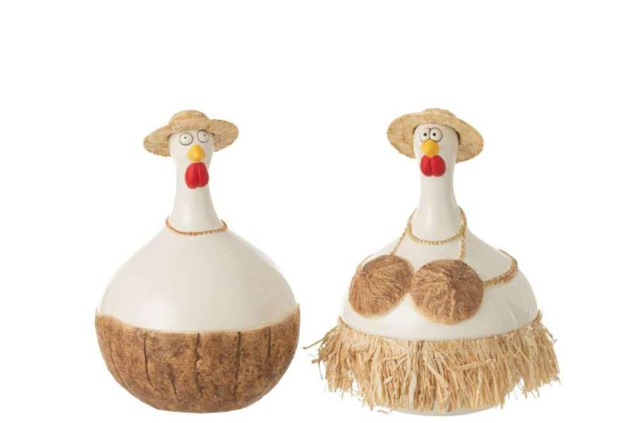 CHICKEN COCONUT CERAMIC WHITE/NATURAL LARGE ASSORTMENT OF 2