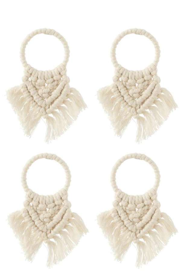 SET OF 4 NAPKIN RINGS MACRAME POLYSTER BEIGE