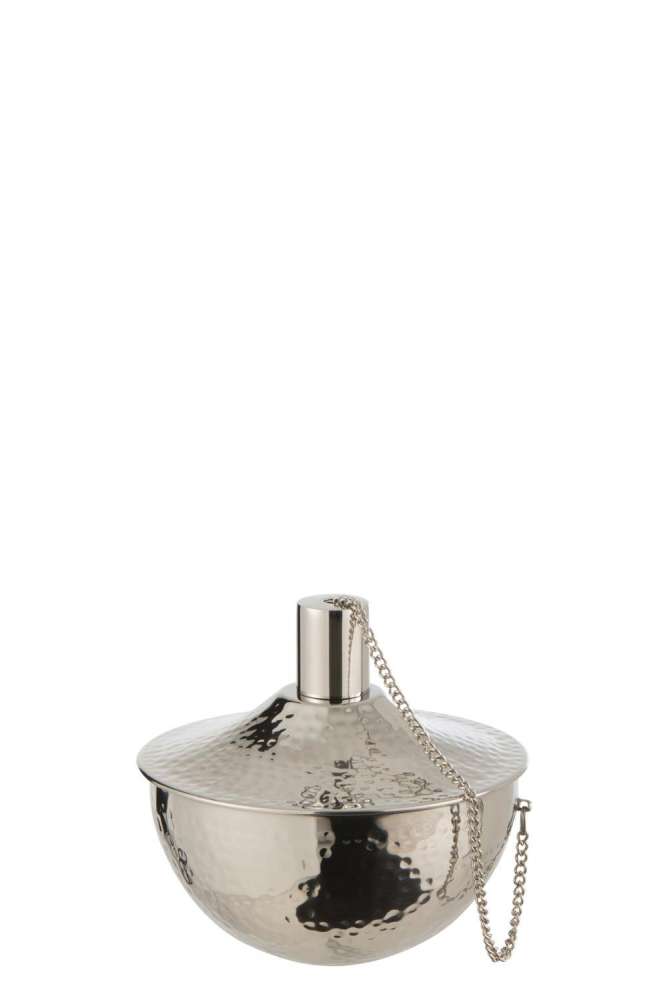 OIL LAMP TABLE FINELY HAMMERED STAINLESS STEEL SILVER