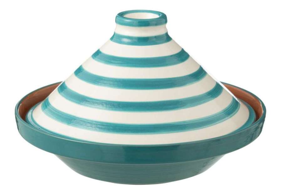 TAGINE GRANADA STRIPES CERAMIC WHITE/AQUA
