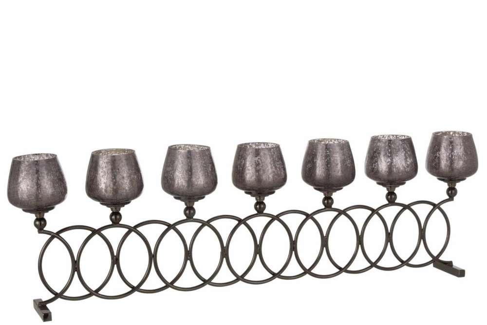 TEALIGHT HOLDER 8 RINGS CRAQUELURE GLASS SMOKEY GREY