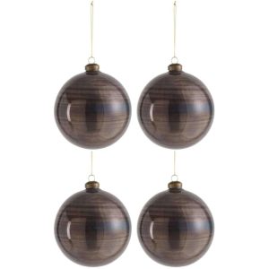 BOX OF 4 CHRISTMAS BALL GLASS ANTIQUE BROWN LARGE