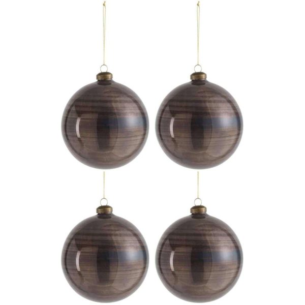 BOX OF 4 CHRISTMAS BALL GLASS ANTIQUE BROWN LARGE