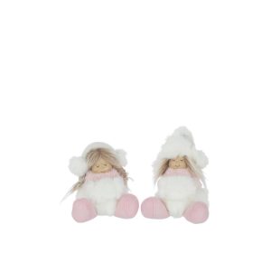 GIRLS SITTING HAT FUR POLYESTER WHITE/PINK ASSORTMENT OF 2