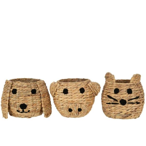 BASKET CAT/DOG/PIG WATER HYACINTH NATURAL ASSORTMENT OF 3