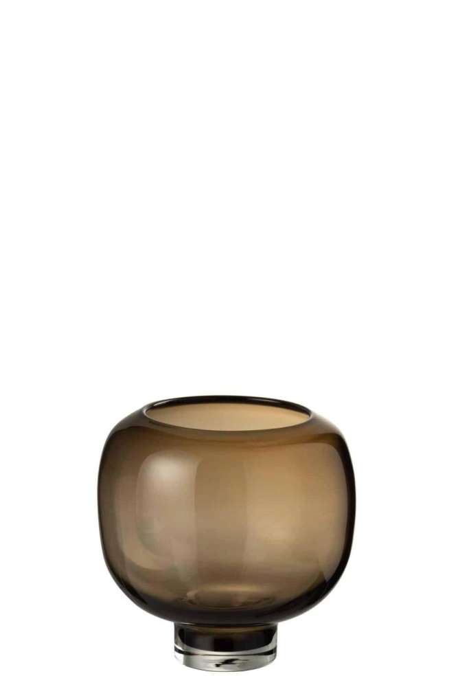 VASE ON FOOT ROUND GLASS DARK BROWN LARGE