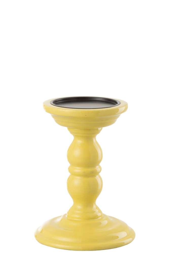 CANDLE HOLDER DUMBBEL MANGO WOOD YELLOW